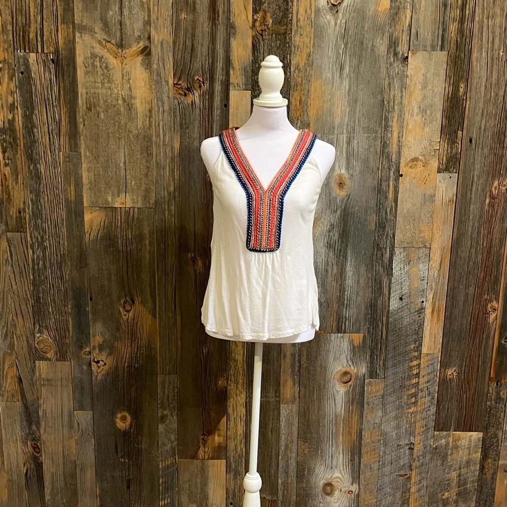 Red and white linen Anthropologie shirt